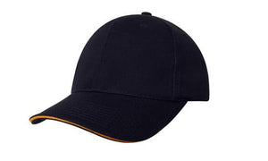 6 Panel Chino Twill Cap with Sandwich - Black With Gold