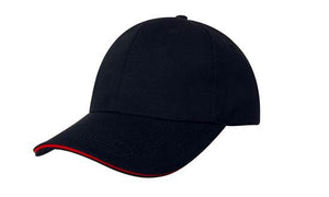 6 Panel Chino Twill Cap with Sandwich - Navy With Red
