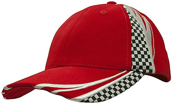 6 Panel Checks & Embroidery Cap - Red With White