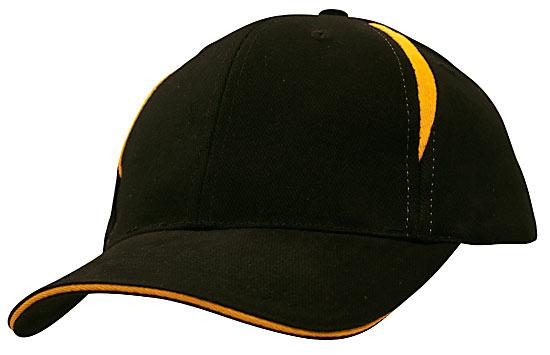 6 Panel BHC Cap with Crown Inserts-Sandwich - Custom Embroidered - Black With Gold
