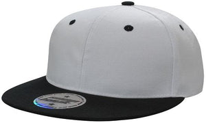 6 Panel Two Tone Flat Peak Cap - White With Black