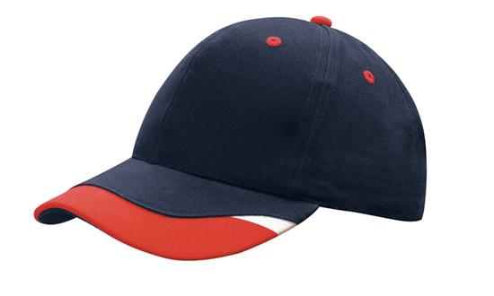 6 Panel BHC Cap with Peak Indent & Print - Navy With Red And White