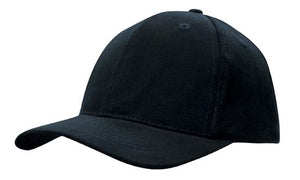 6 Panel Brushed Heavy Cotton Cap with Plastic Strap - Black