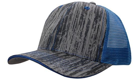 6 Panel Woodprint Poly Twill Tone Mesh Cap - Royal/Charcoal