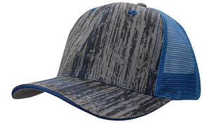6 Panel Woodprint Poly Twill Tone Mesh Cap - Royal/Charcoal