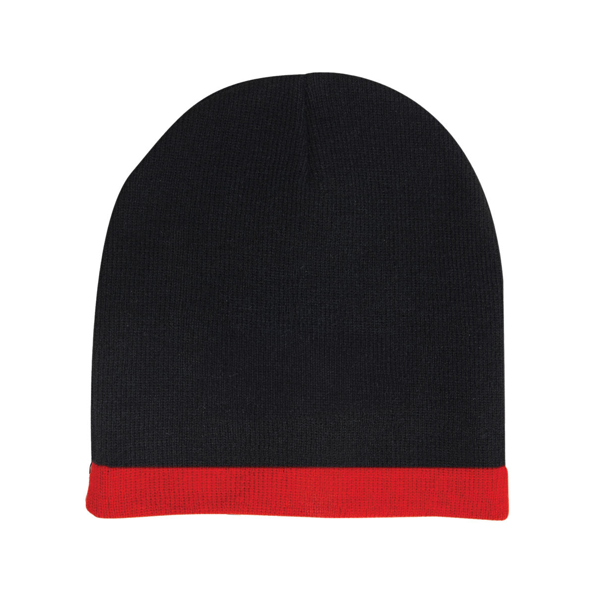 Acrylic 2 Tone Rolled Down Beanie - Custom Embroidered - Black With Red