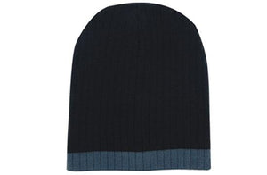 Two Tone Cable Beanie - Black With Charcoal