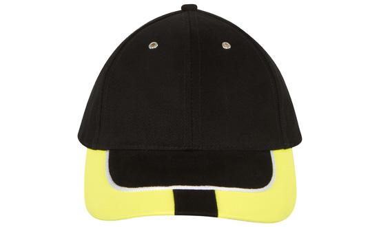 6 Panel HBC Reflective Trim-Tab On Peak Cap - Black With Yellow