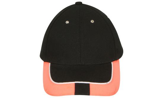 6 Panel HBC Reflective Trim-Tab On Peak Cap - Black With Orange