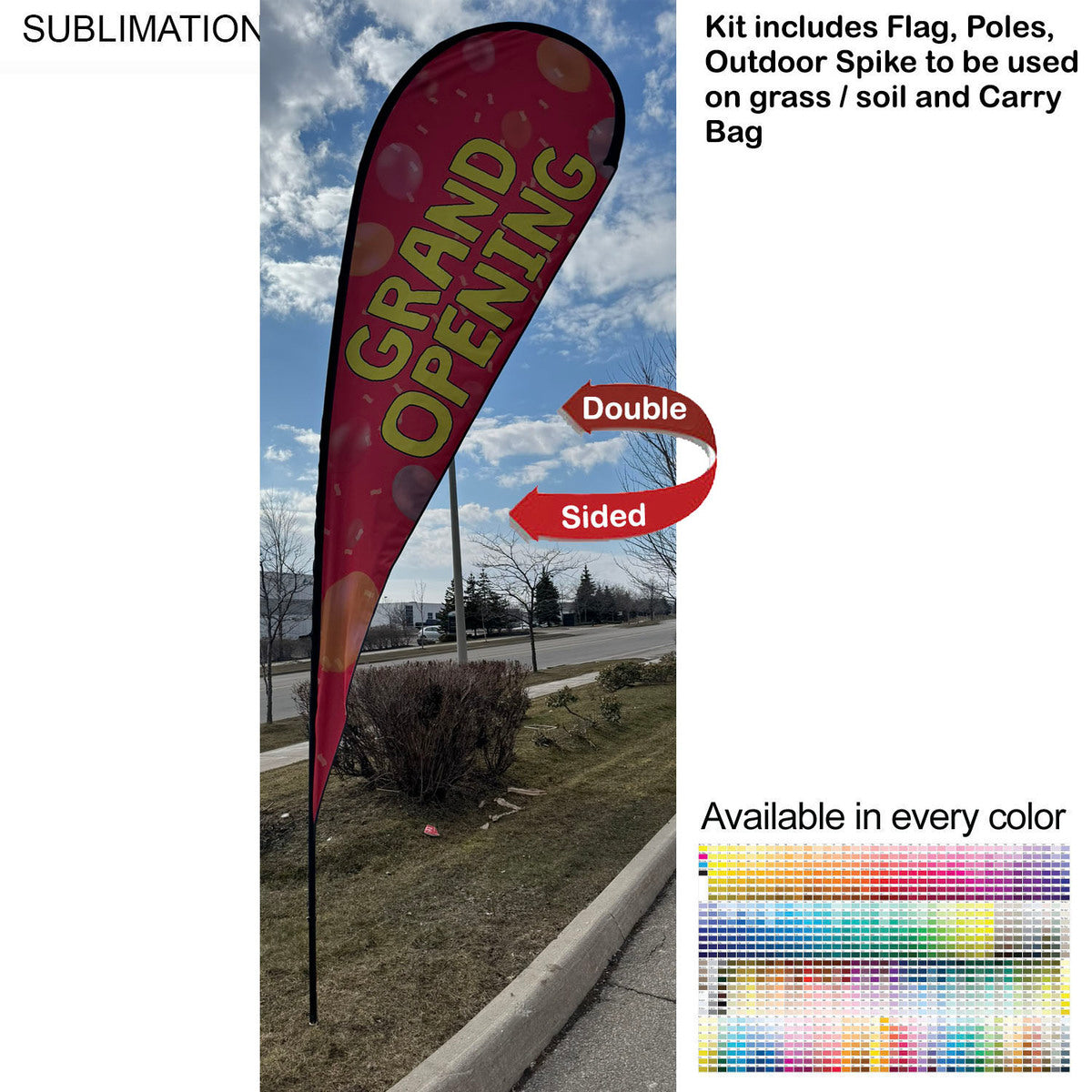 16' X-Large Tear Drop Flag Kit, Full Colour Graphics, Outdoor Spike base and Bag Included