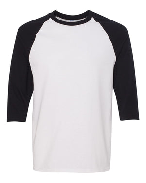Gildan Adult Heavy Cotton™ Three-Quarter Raglan Sleeve T-Shirt - White/ Black
