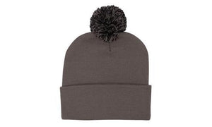 Knitted Acrylic Beanie with Pom Pom - Charcoal/Black