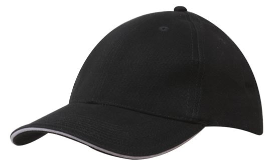 6 Panel Brush Heavy Cotton Sandwich Peak Cap - Custom Embroidered