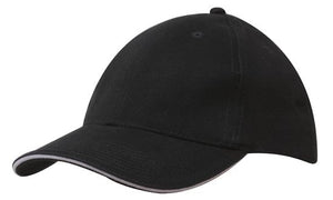 6 Panel Brush Heavy Cotton Sandwich Peak Cap - Custom Embroidered - HP4210 -