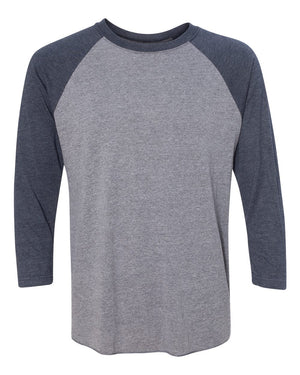 Next Level Unisex Triblend Three-Quarter Sleeve Raglan - Vintage Navy Sleeves/ Premium Heather Body