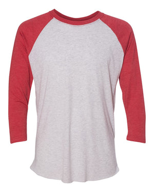 Next Level Unisex Triblend Three-Quarter Sleeve Raglan - Vintage Red Sleeves/ Heather White Body
