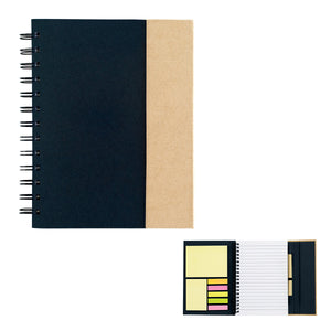 Spiral Notebook With Sticky Notes And Flags - Natural With Black