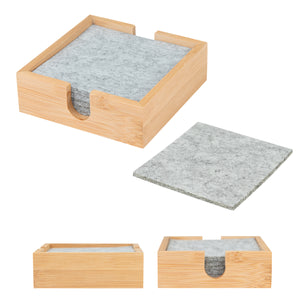 Bamboo & Recycled Felt Coaster Set - Natural With Gray