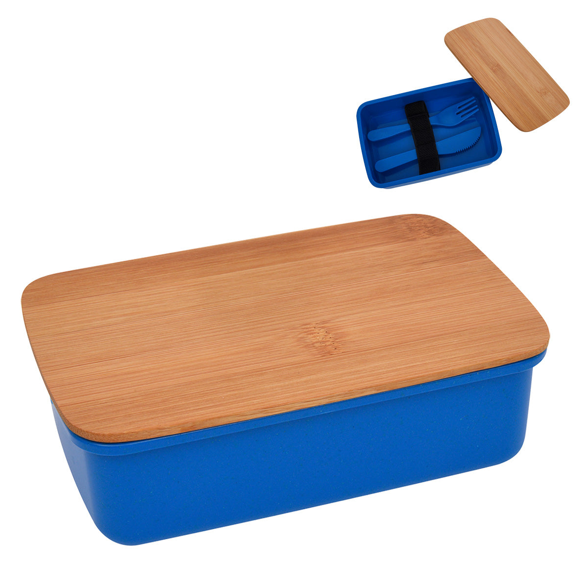 Wheat Lunch Set With Bamboo Lid - Blue