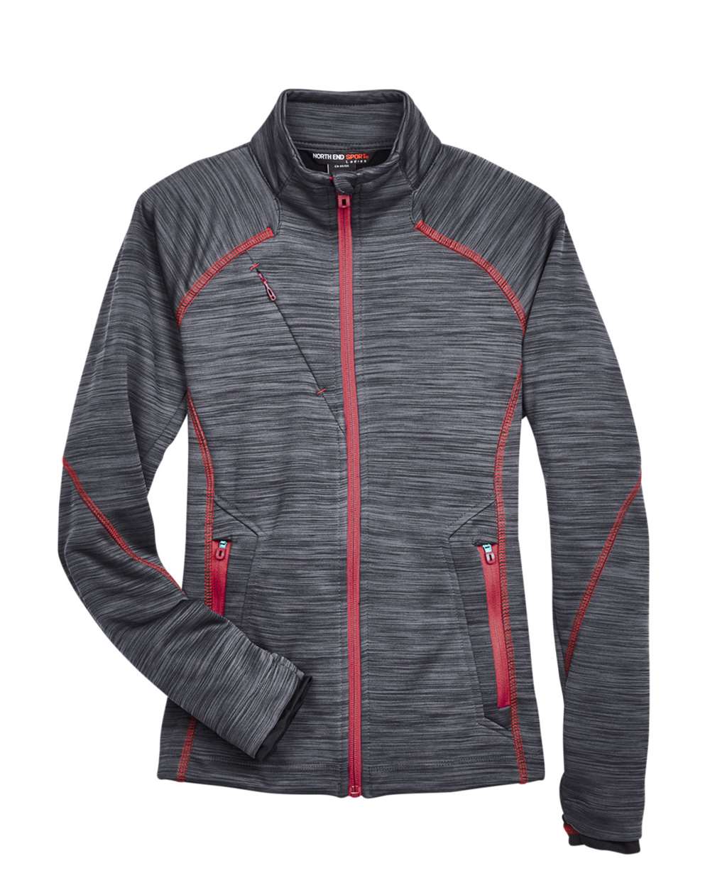 North End Ladies' Flux Mélange Bonded Fleece Jacket - Carbon/ Olympic Red