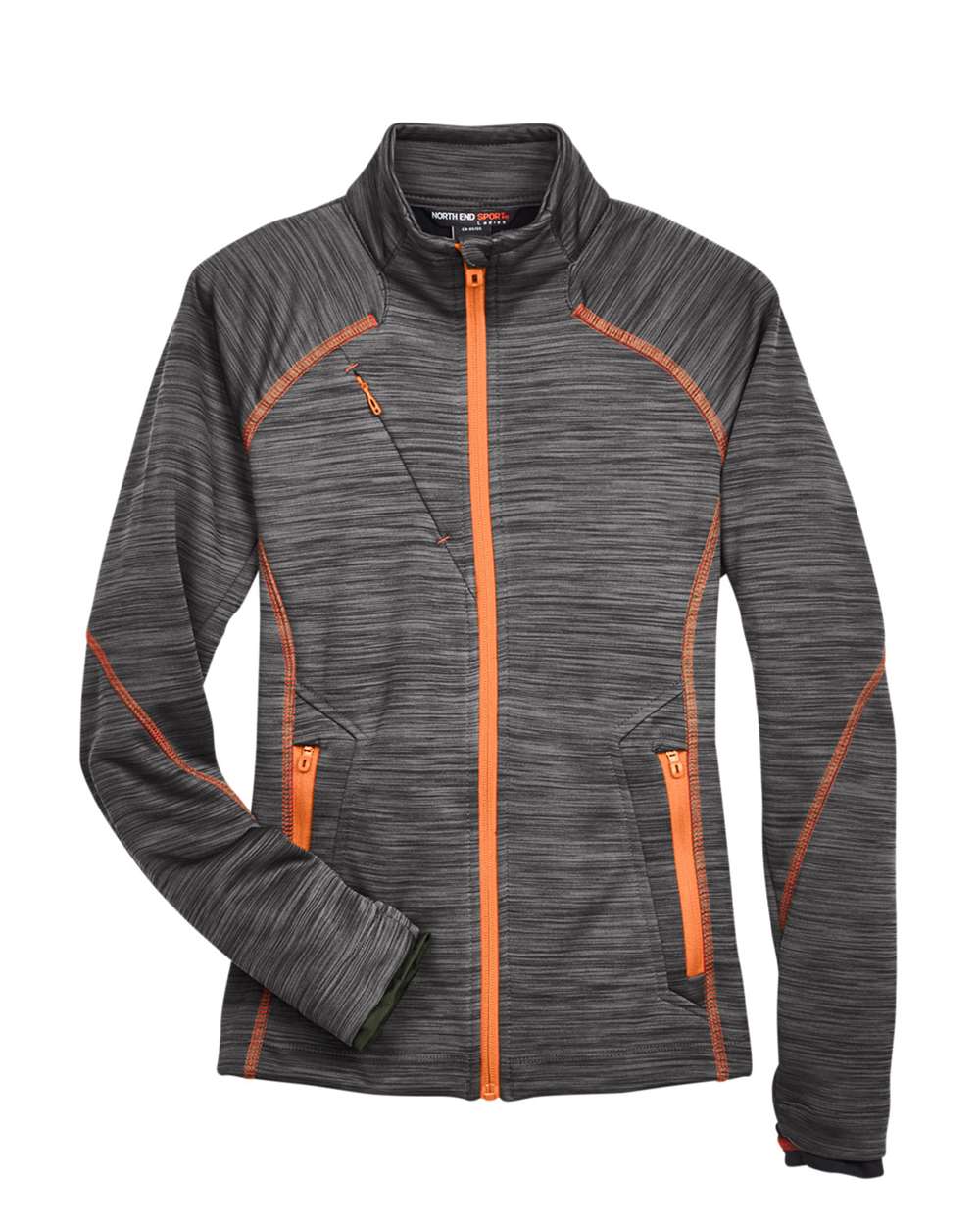 North End Ladies' Flux Mélange Bonded Fleece Jacket - Carbon/ Orange Soda