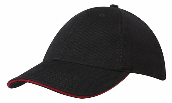 6 Panel Brush Heavy Cotton Sandwich Peak Cap - Custom Embroidered - HP4210 -
