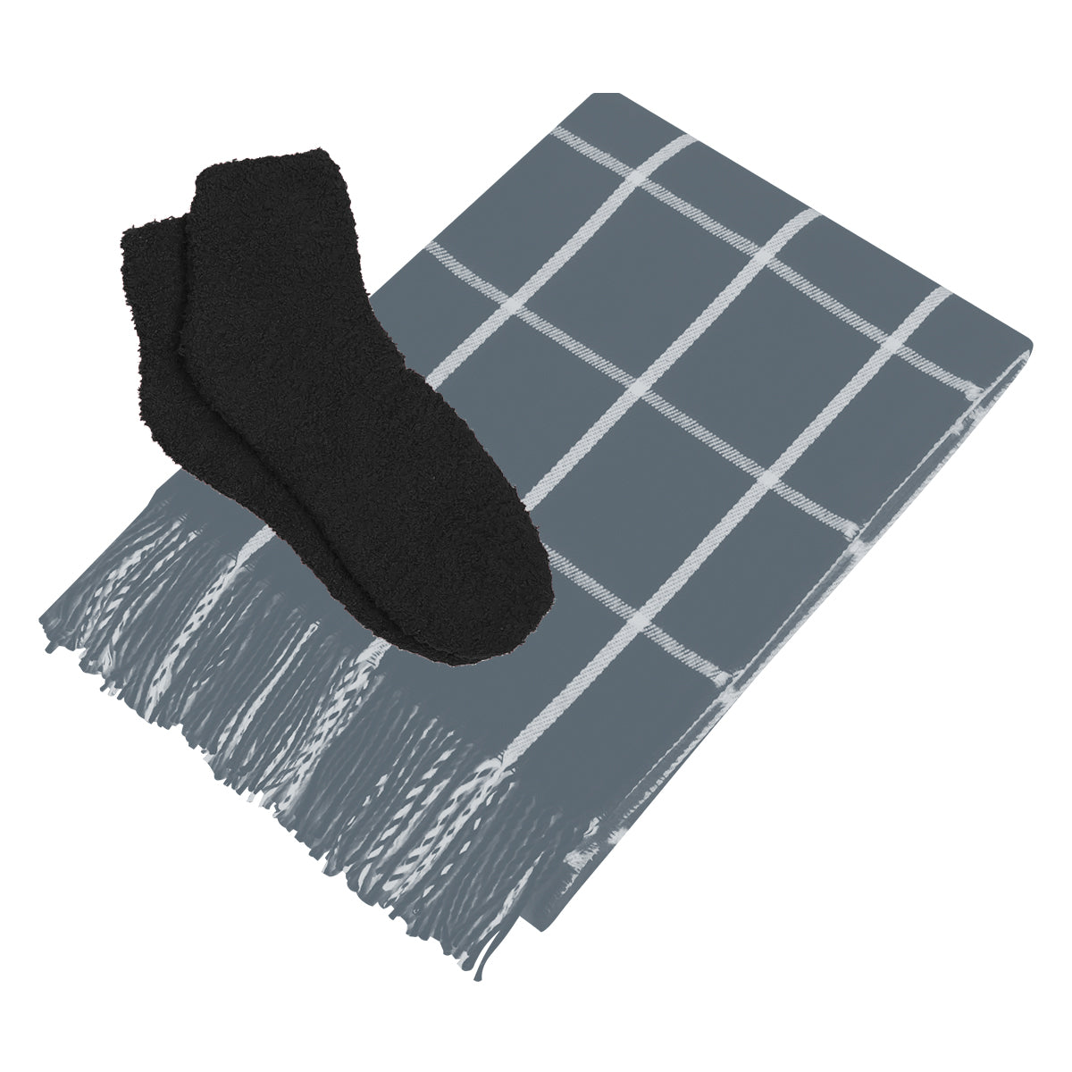 Charleston Throw & Fuzzy Socks Set - Charcoal With White/Black