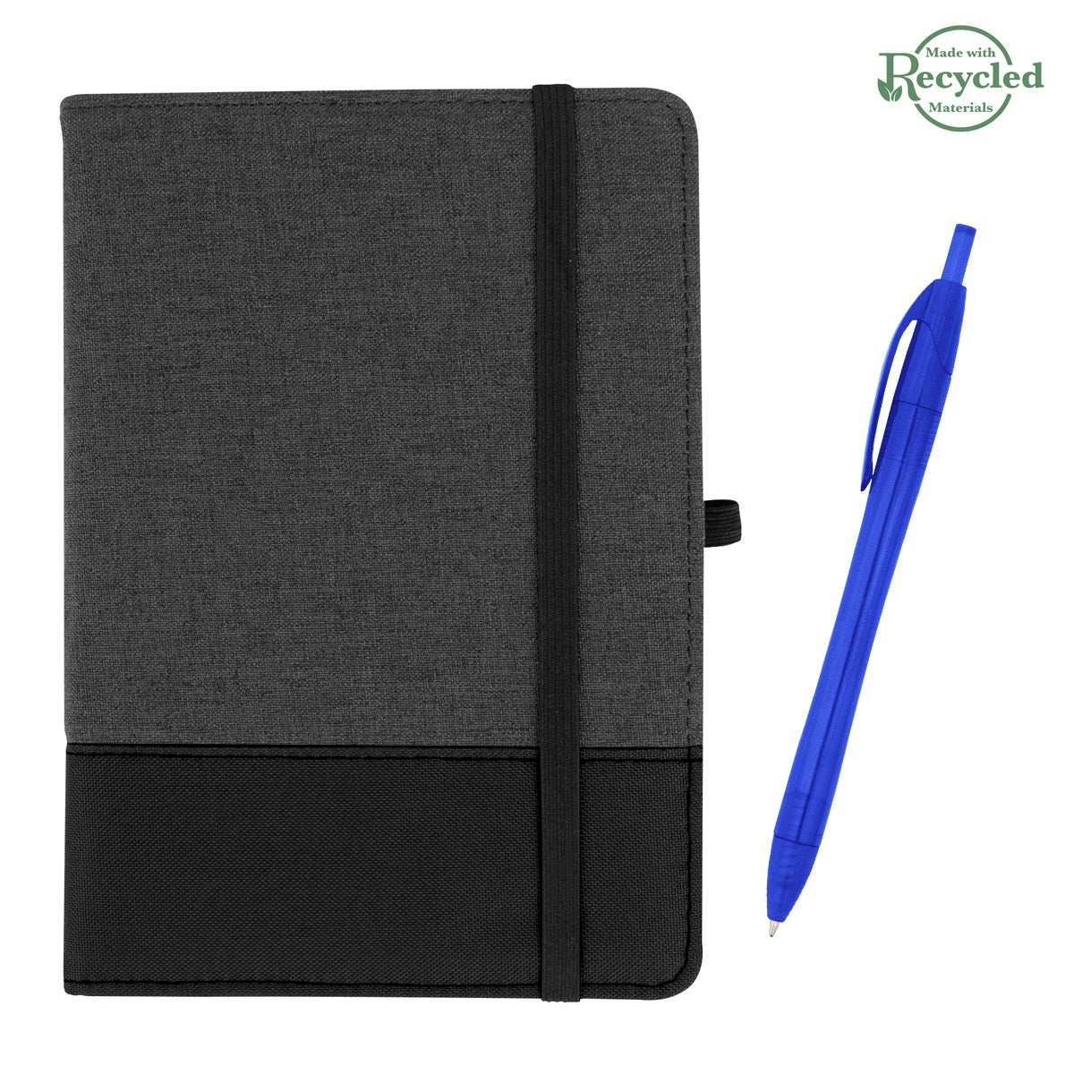 rPET Journal With Pen - Charcoal With Black/Trans Royal Blue