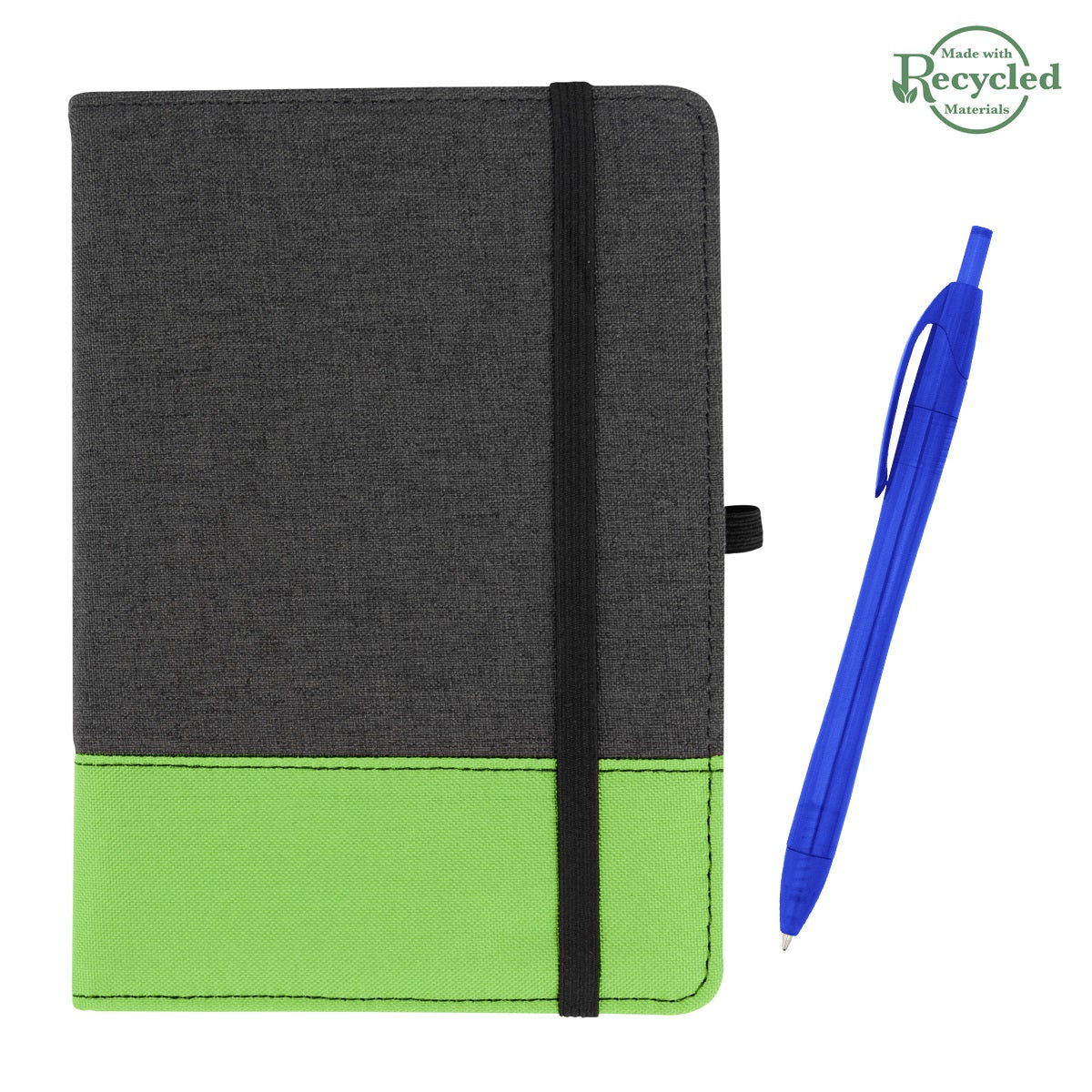 rPET Journal With Pen - Charcoal/Lime/Trans Royal Blue