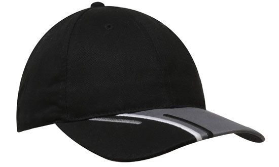 6 Panel Brushed Cotton Cap 3 Colour Peak - Custom Embroidered -