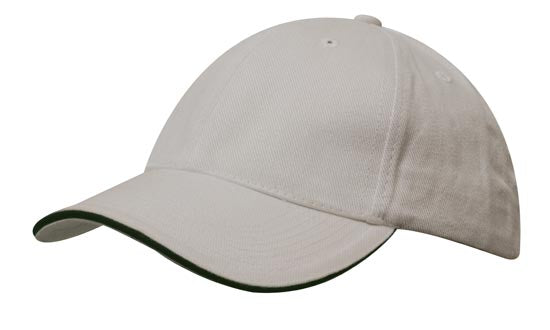 6 Panel Brush Heavy Cotton Sandwich Peak Cap - Custom Embroidered