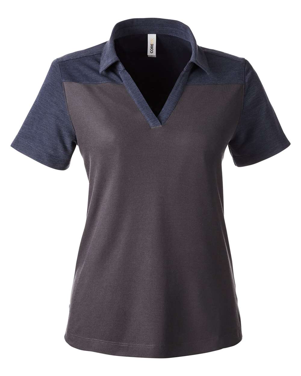 CORE365 Ladies' Fusion ChromaSoft Colorblock Polo - Carbon/ Classic Navy Heather