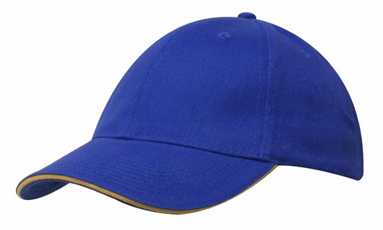 6 Panel Brush Heavy Cotton Sandwich Peak Cap - Custom Embroidered - HP4210 -