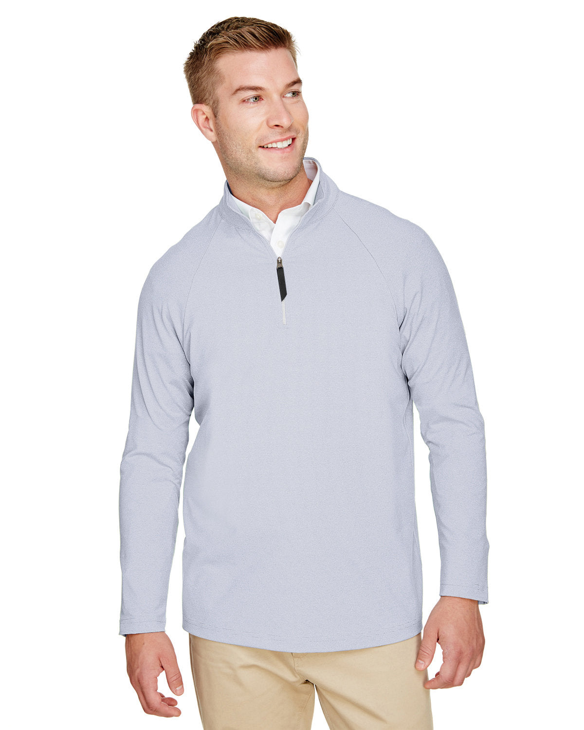 Devon & Jones CrownLux Performance® Men's Clubhouse Micro-Stripe Quarter-Zip - Front