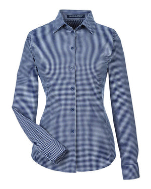 Devon & Jones CrownLux Performance® Ladies' Tonal Mini Check Woven Shirt - Navy