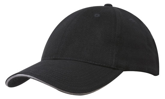 6 Panel Brush Heavy Cotton Sandwich Peak Cap - Custom Embroidered - HP4210 -