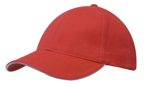 6 Panel Brush Heavy Cotton Sandwich Peak Cap - Custom Embroidered