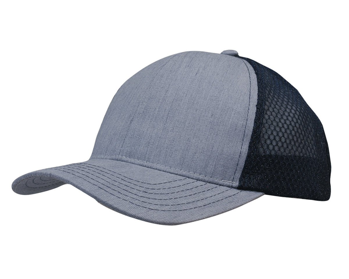 Light Brushed Poly Cotton Marle With Honeycomb Mesh - Grey/Navy