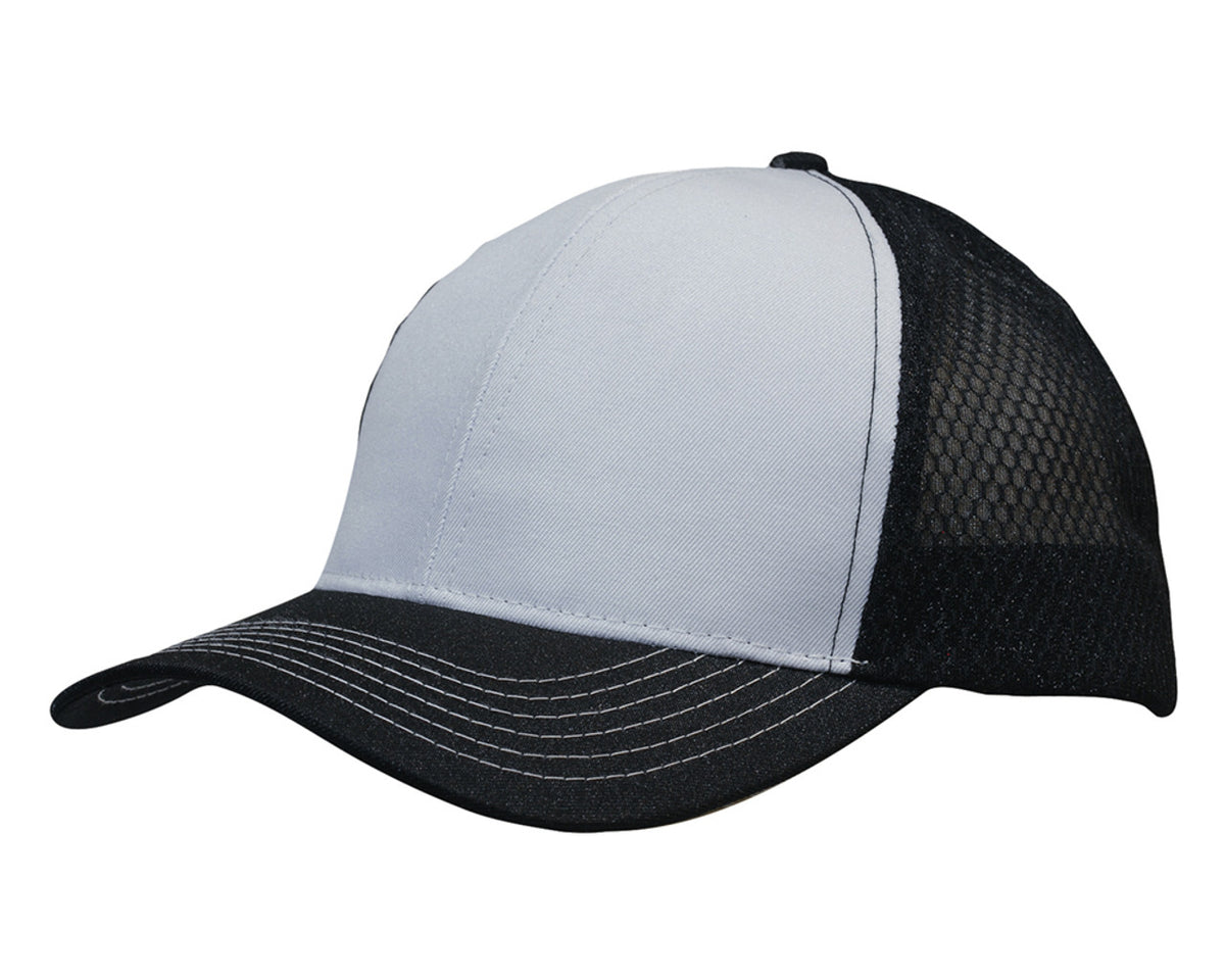 Breathable Poly Twill With Honeycomb Mesh - White/Black
