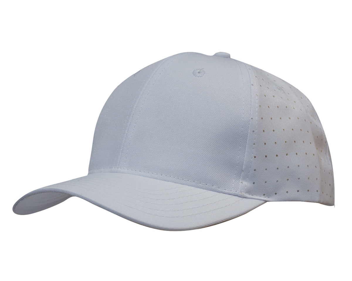 6 Panel Breathable Poly Twill With Circle Perforations - White