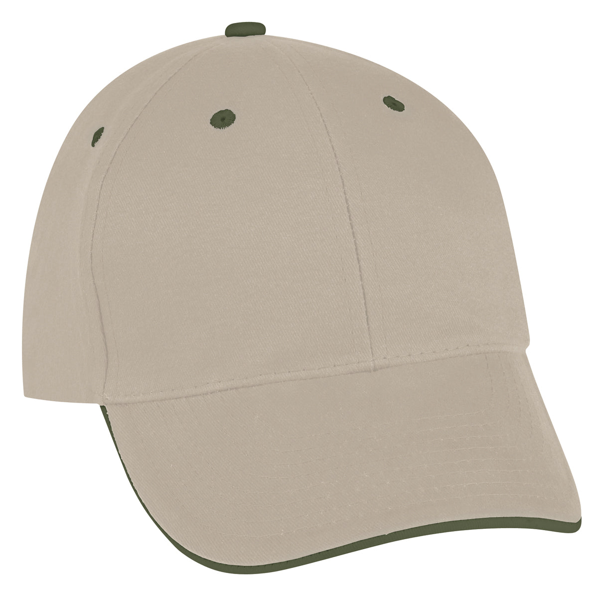 Sandwich Cap - Embroidered - Khaki With Green