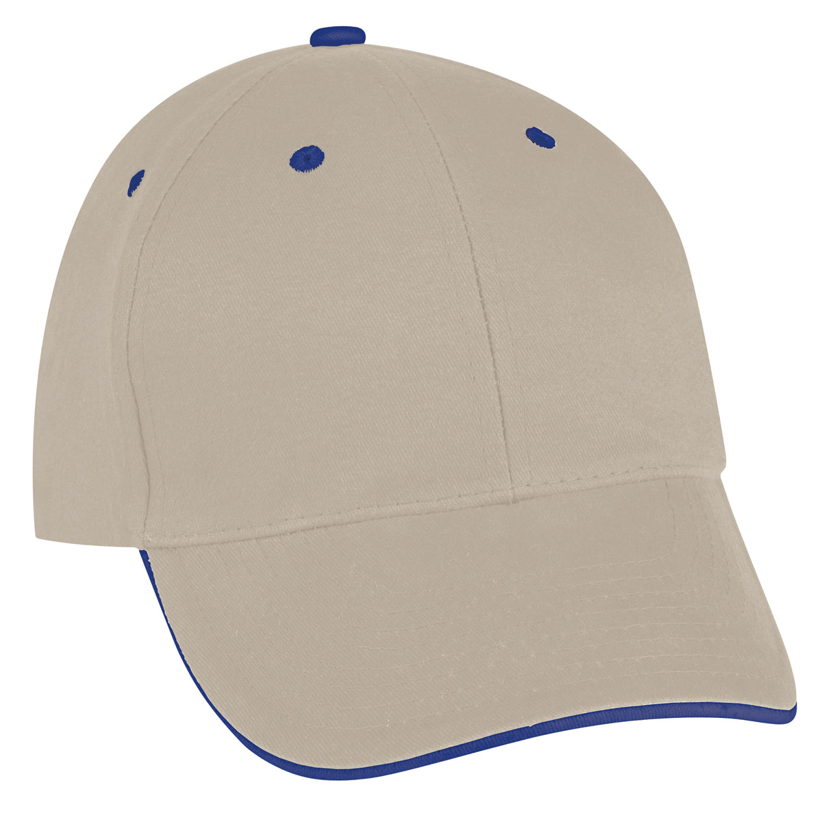 Sandwich Cap - Embroidered - Khaki With Royal Blue