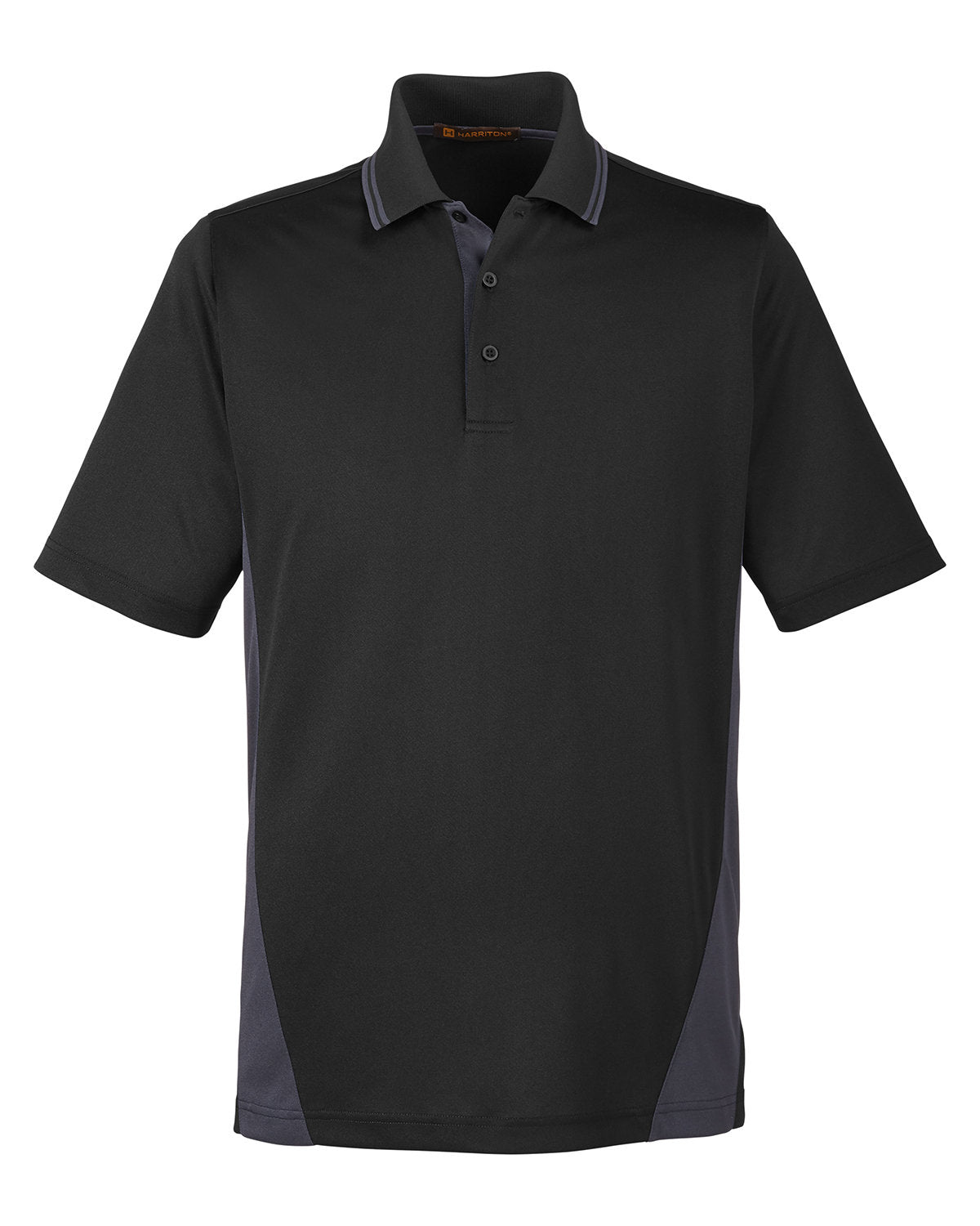 Harriton Men's Tall Flash Snag Protection Plus IL Colorblock Polo - Black/Dk Charcl