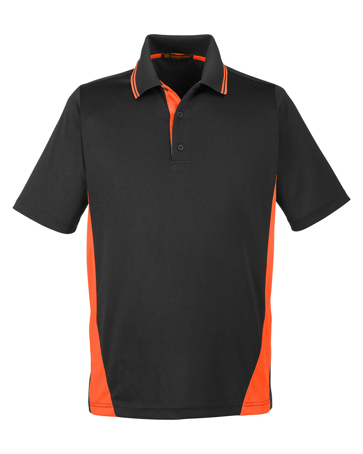 Harriton Men's Tall Flash Snag Protection Plus IL Colorblock Polo - Black/Tm Orange