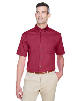 Harriton Men's Easy Blend™ Short-Sleeve Twill Shirt with Stain-Release - Wine