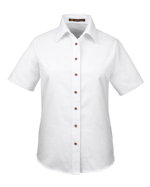 Harriton Ladies' Easy Blend™ Short-Sleeve Twill Shirt with Stain-Release - White