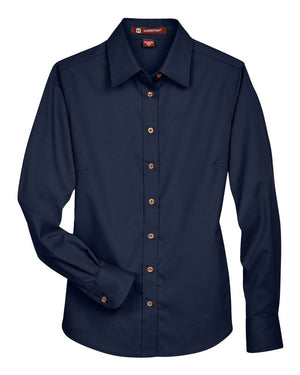 Harriton Women's Easy Blend™ Long Sleeve Twill Dress Shirt with Stain-Release - Navy