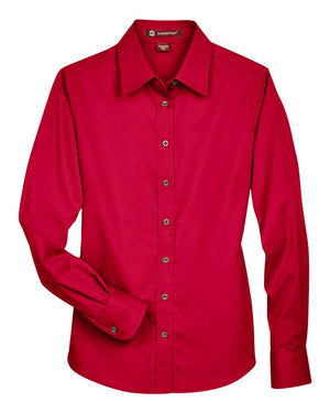 Harriton Women's Easy Blend™ Long Sleeve Twill Dress Shirt with Stain-Release - Red