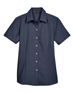 Harriton Ladies' Barbados Textured Camp Shirt - Navy
