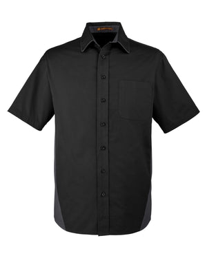 Harriton Men's Flash IL Colorblock Short Sleeve Shirt - Black/Dk Charcl